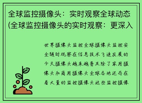 全球监控摄像头：实时观察全球动态(全球监控摄像头的实时观察：更深入地了解全球动态)